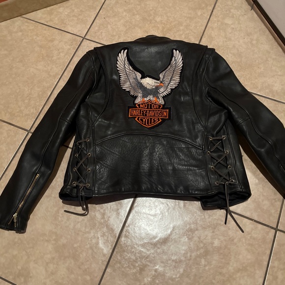 VTG Branded Garments Leather JKT. W/ Harley Davidson Patch. Sz. (42) . Sturgis - Picture 2 of 11